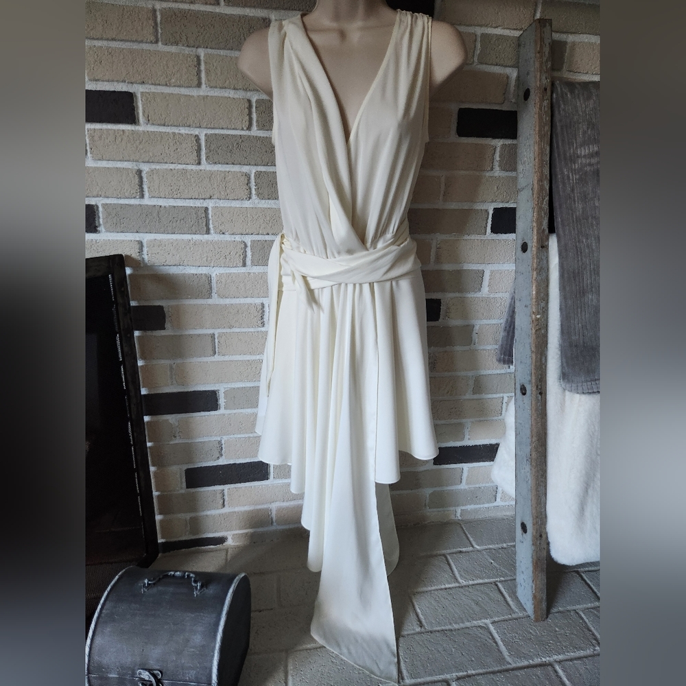 Surplice Wrap Sleeveless Assymetrical Dress